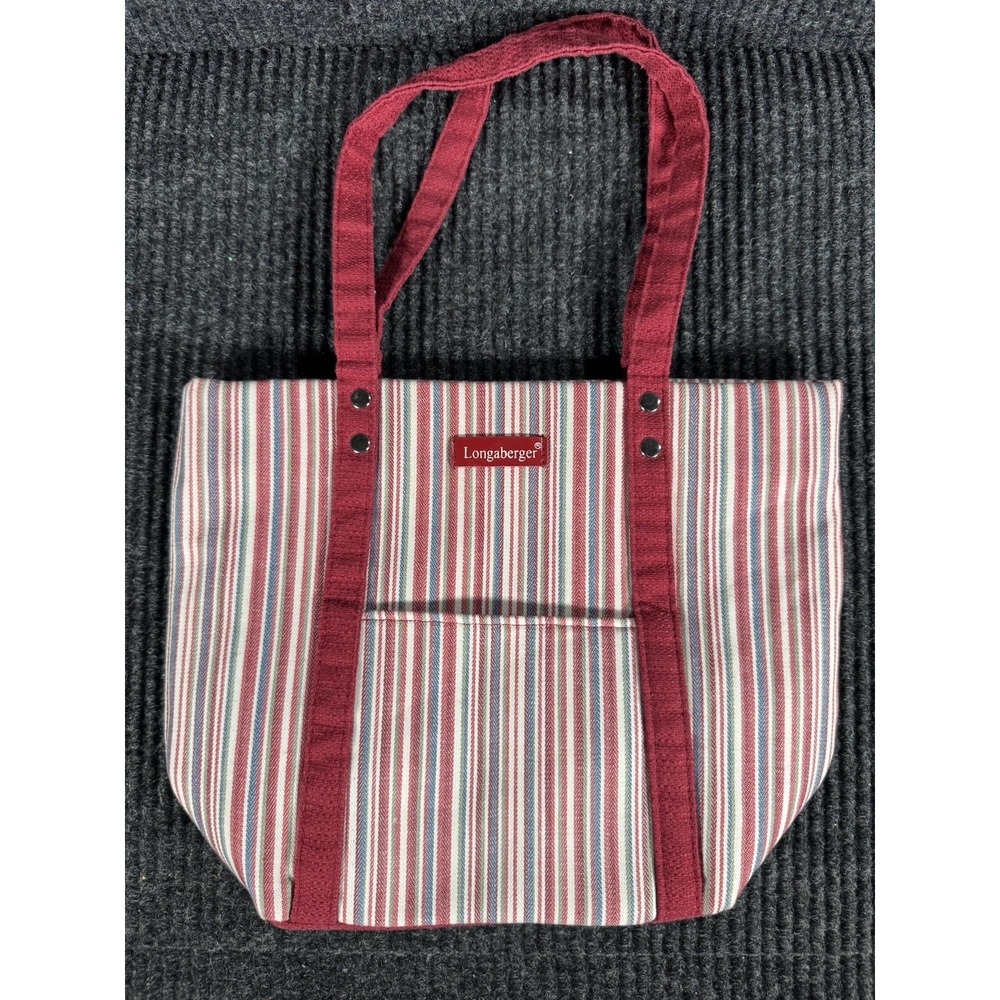 Longaberger Homestead Striped Canvas Tote Bag Red White Blue Purse Handbag